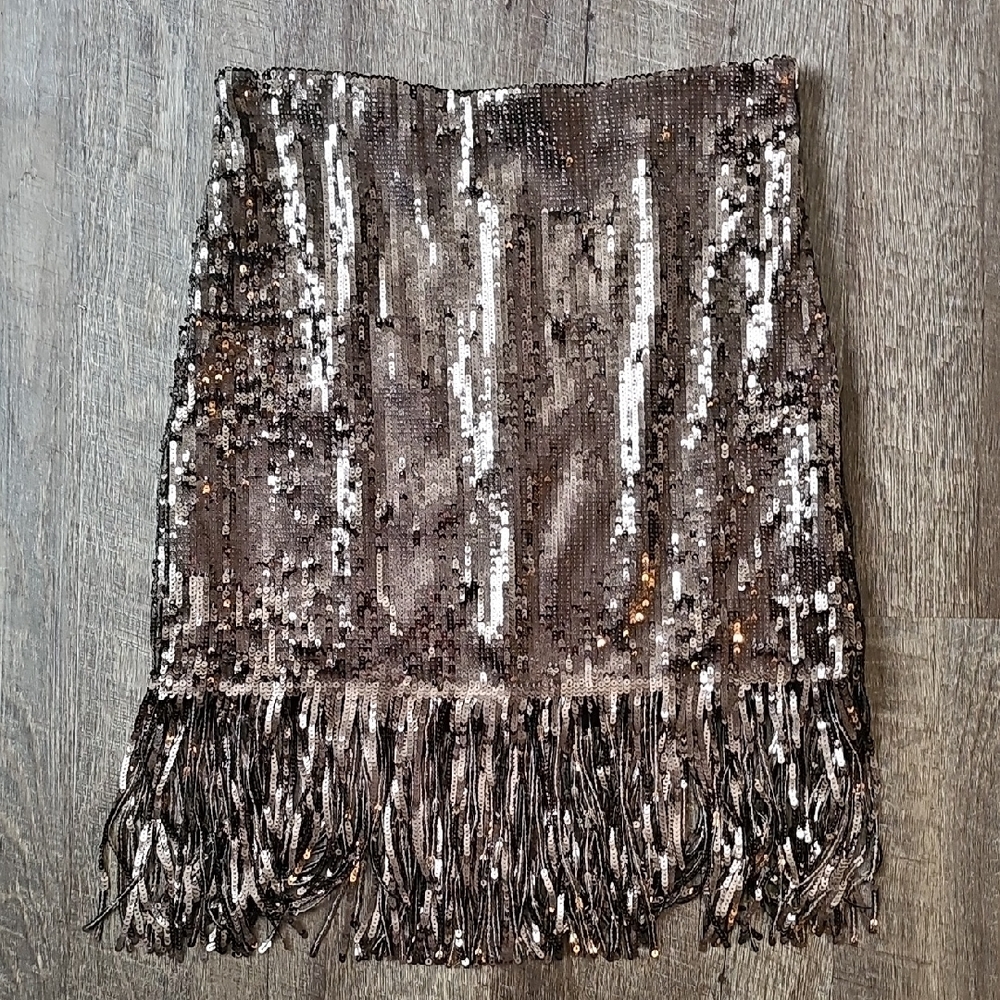 Brown Sequin Fringe Skirt